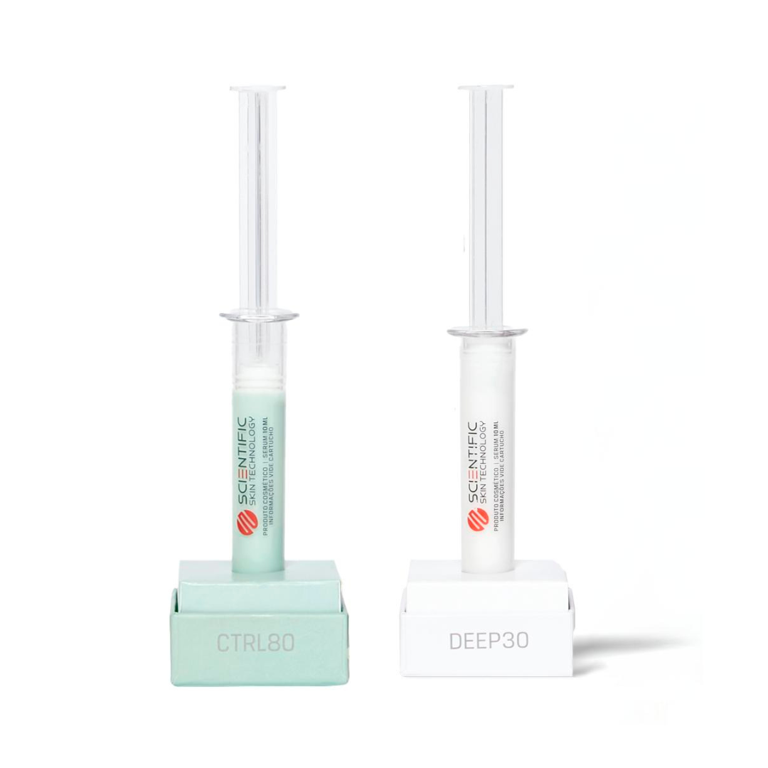 Two skincare product syringes labeled CTRL80 and DEEP30 on boxes.